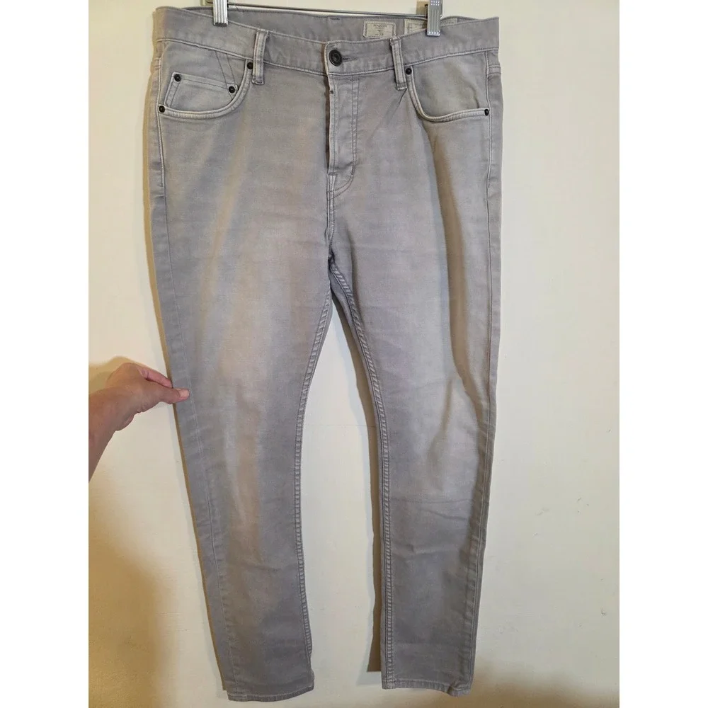 AllSaints Razor Skinny Fit Jeans Mens‎ 33 Light Grey Button Fly Denim ME044E